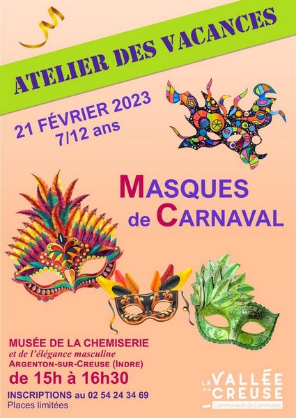 Mardi 21 février, atelier des vacances “Masques de Carnaval”